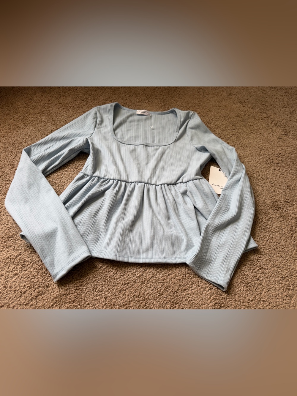 Electric Behavior Blue Babydoll Top Womens M Medium Long Sleeve NWT Ruffled